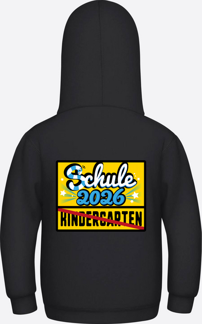 Kinder Hoodie zur Einschulung 2026 – Ortsschild mit Name - Jet Black
