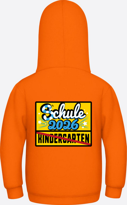 Kinder Hoodie zur Einschulung 2026 – Ortsschild mit Name - Orange Crush