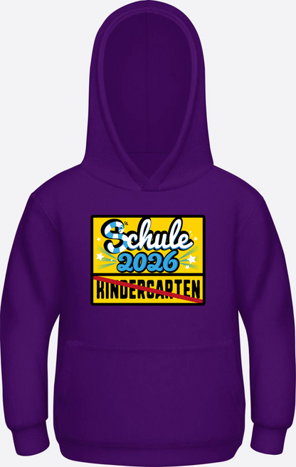 Kinder Hoodie zur Einschulung 2026 – Ortsschild mit Name - Purple Herzseite