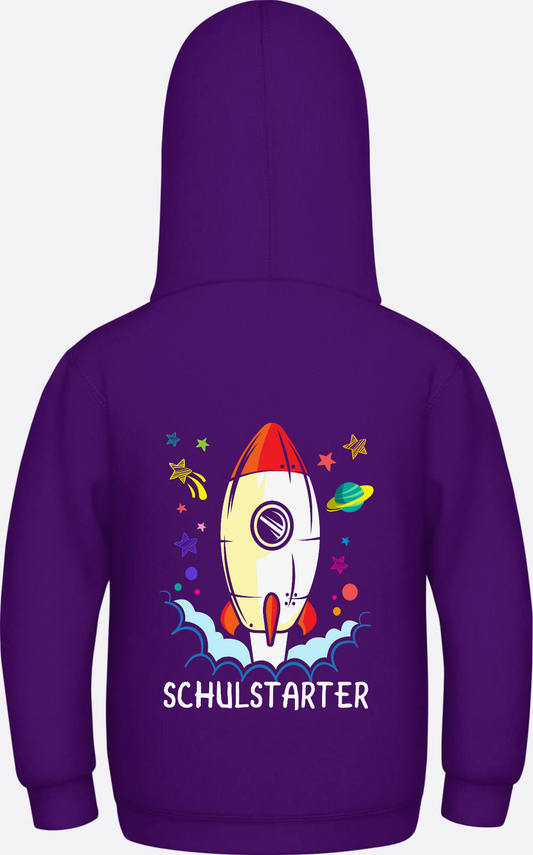 Kinder Hoodie zur Einschulung: Bunte Rakete mit Namen - Purple