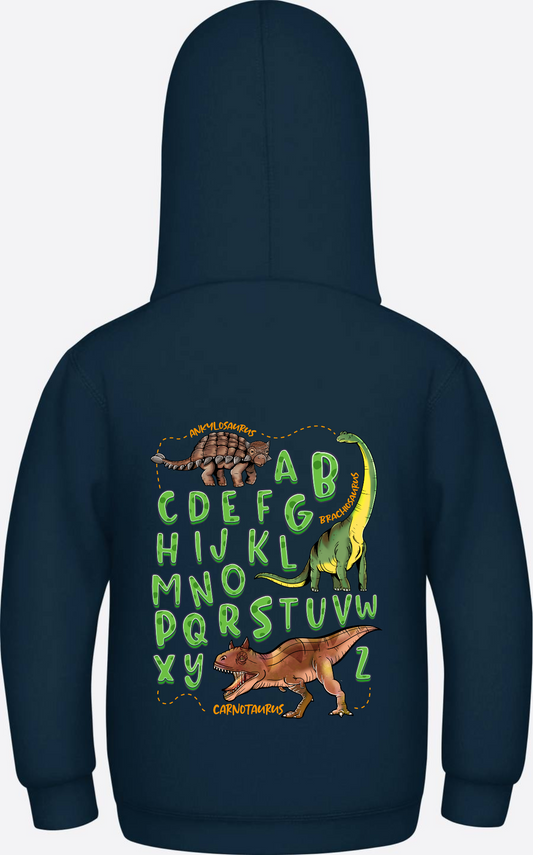 Kinder Hoodie zur Einschulung – Dino Alphabet mit Name - New French Navy