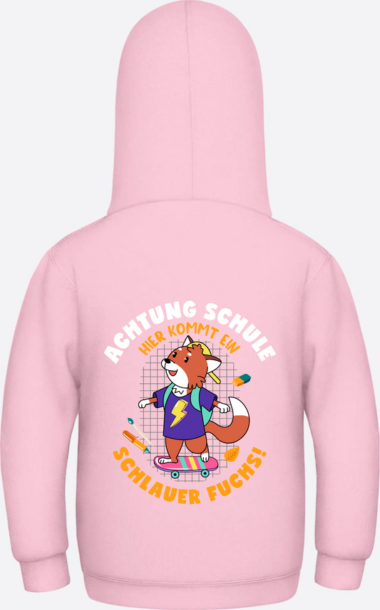 Kinder Hoodie zur Einschulung – Schlauer Fuchs mit Name - Baby Pink