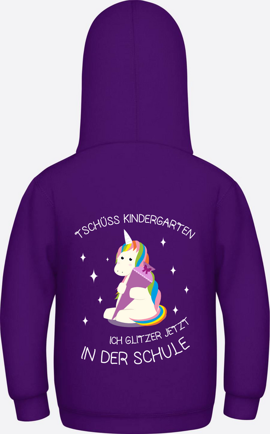 Kinder Hoodie zur Einschulung – Tschüss Kindergarten Einhorn - Purple