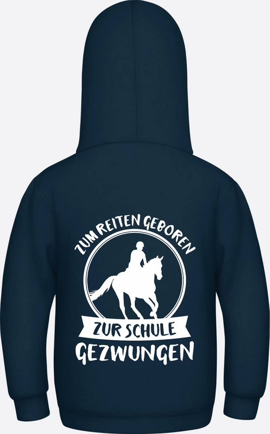 Kinder Hoodie zur Einschulung: Zum Reiten geboren mit Wunschname - New French Navy