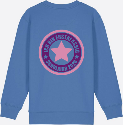 Kinder Sweatshirt Einschulung 2026 – Ich bin erstklassig Rosa - Bright Blue