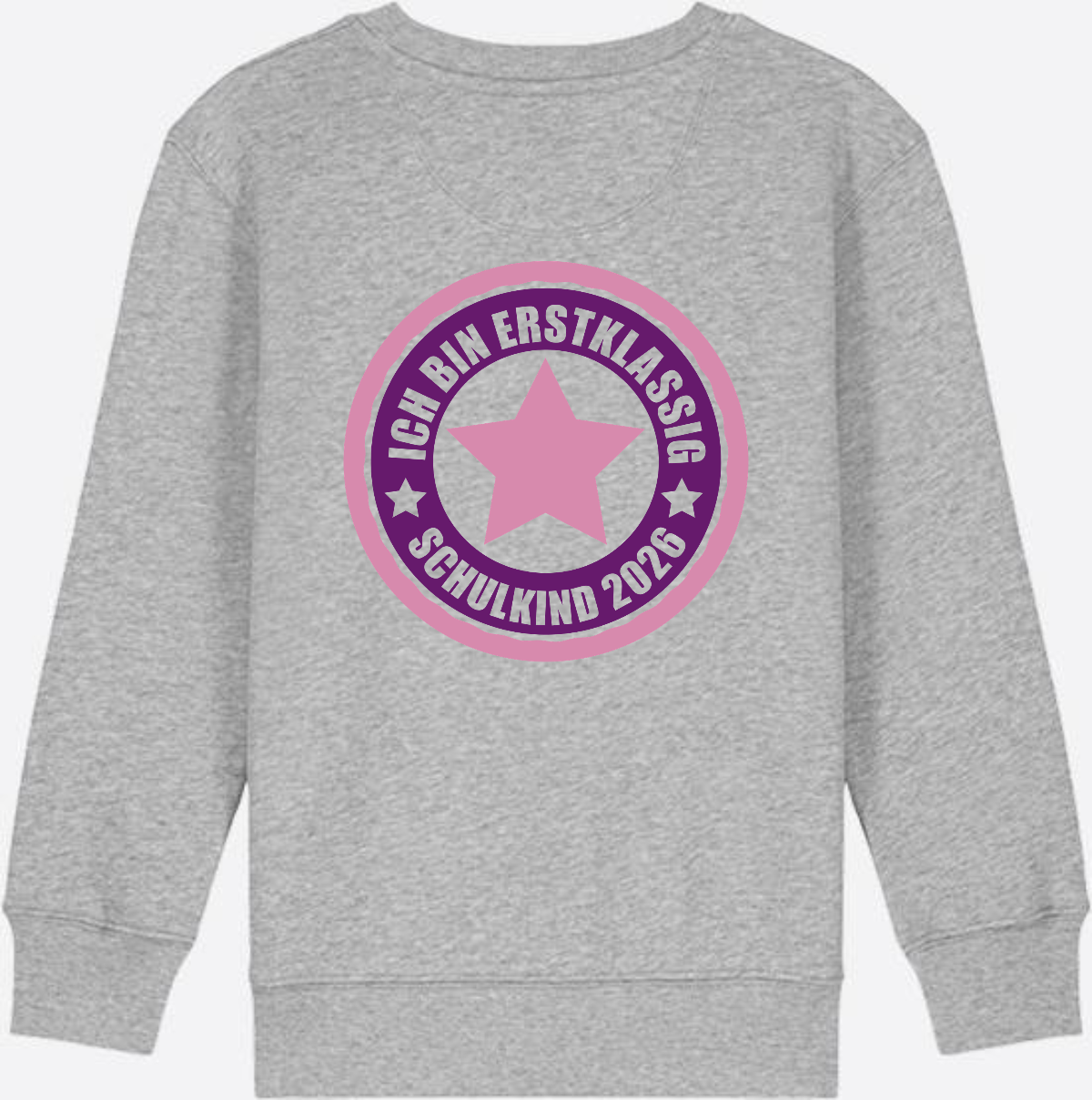 Kinder Sweatshirt Einschulung 2026 – Ich bin erstklassig Rosa - Heather Grey