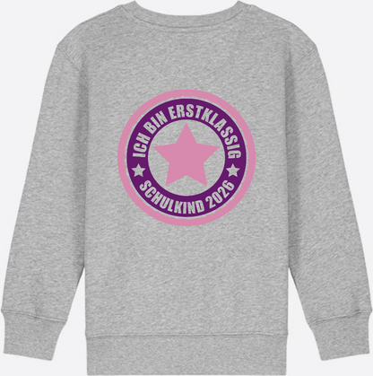 Kinder Sweatshirt Einschulung 2026 – Ich bin erstklassig Rosa - Heather Grey