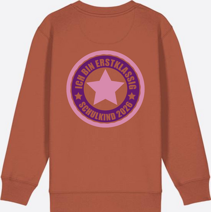 Kinder Sweatshirt Einschulung 2026 – Ich bin erstklassig Rosa - Heritage Brown