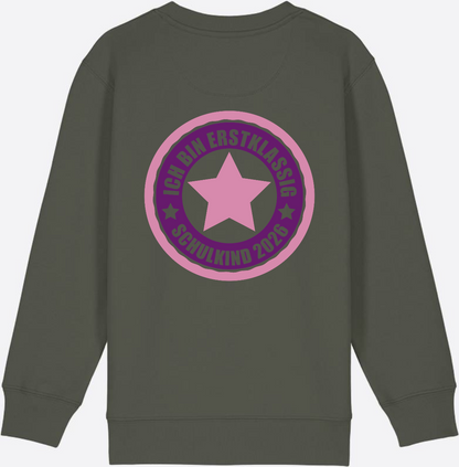 Kinder Sweatshirt Einschulung 2026 – Ich bin erstklassig Rosa - Khaki