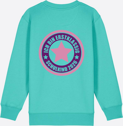 Kinder Sweatshirt Einschulung 2026 – Ich bin erstklassig Rosa - Pool Blue