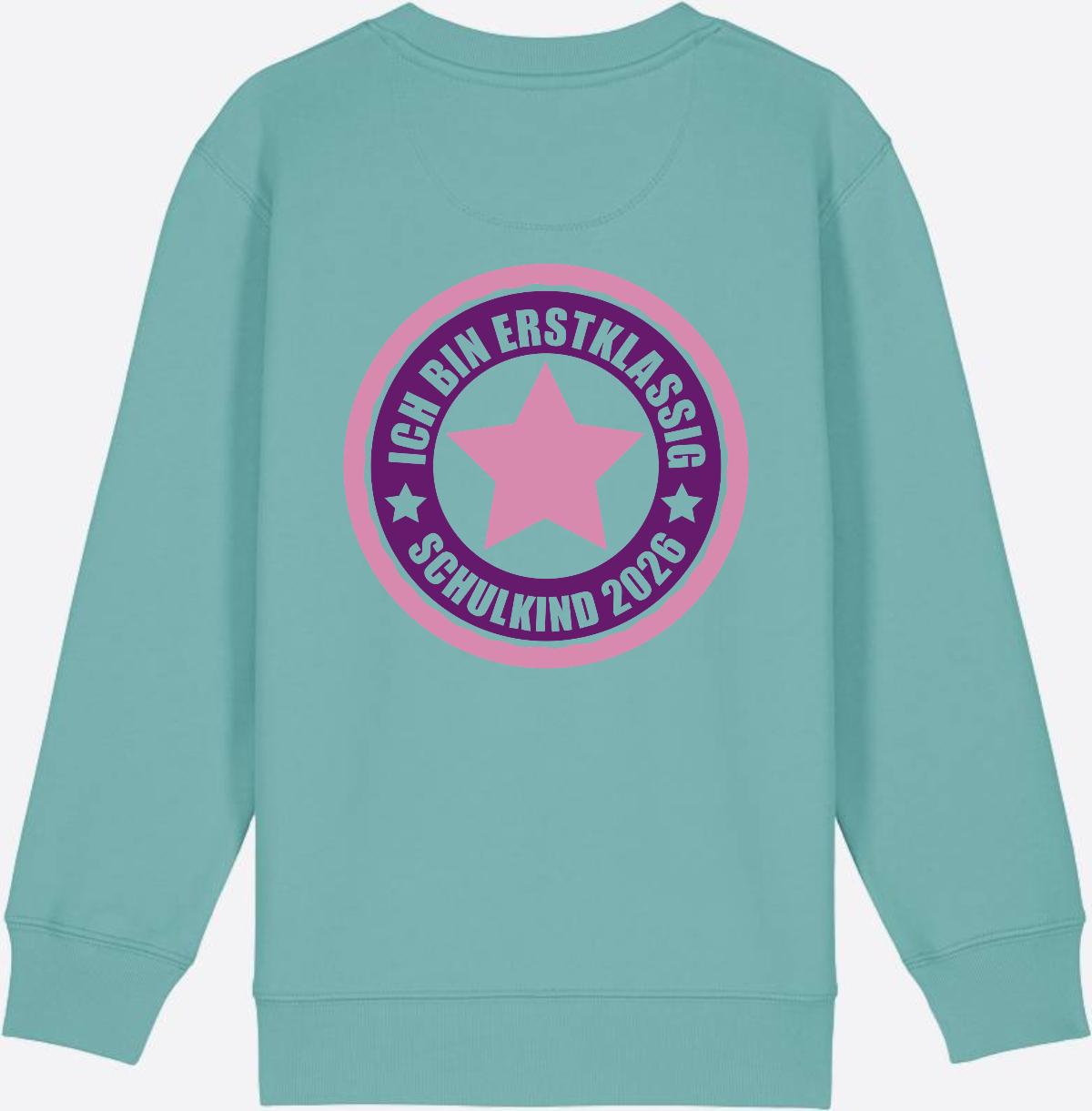 Kinder Sweatshirt Einschulung 2026 – Ich bin erstklassig Rosa - Teal Monstera