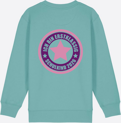 Kinder Sweatshirt Einschulung 2026 – Ich bin erstklassig Rosa - Teal Monstera