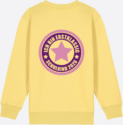 Kinder Sweatshirt Einschulung 2026 – Ich bin erstklassig Rosa - Viva Yellow