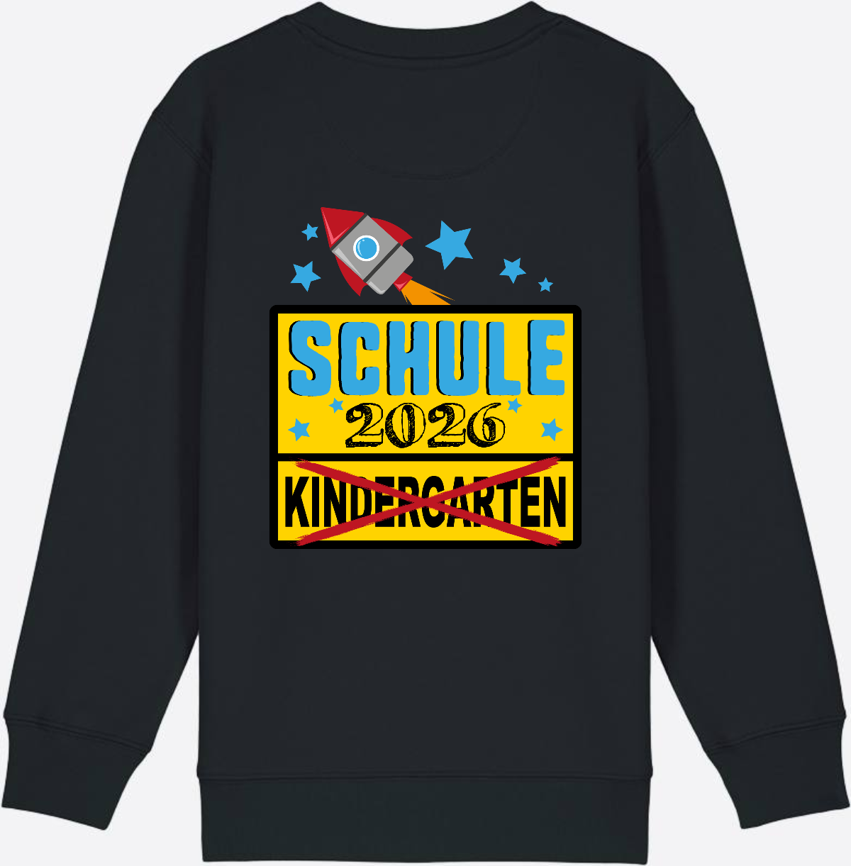 Kinder Sweatshirt Einschulung 2026 - Ortsschild Rakete mit Name - Black