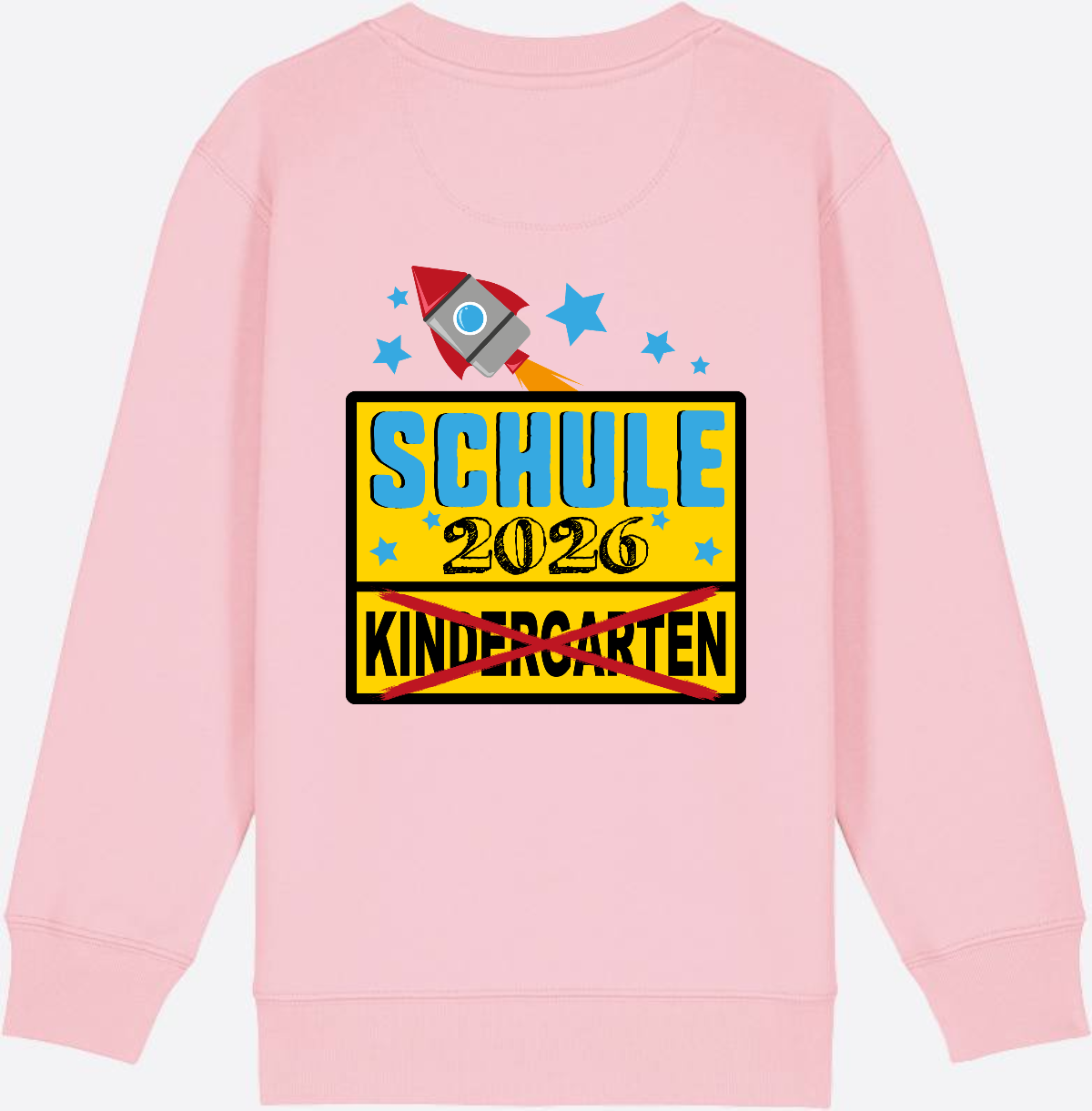 Kinder Sweatshirt Einschulung 2026 - Ortsschild Rakete mit Name - Cotton Pink