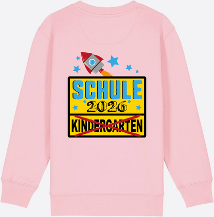 Kinder Sweatshirt Einschulung 2026 - Ortsschild Rakete mit Name - Cotton Pink