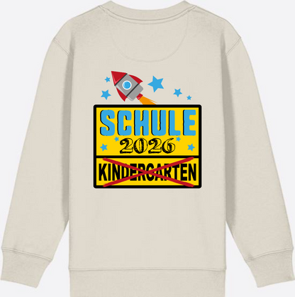 Kinder Sweatshirt Einschulung 2026 - Ortsschild Rakete mit Name - Eco Heather