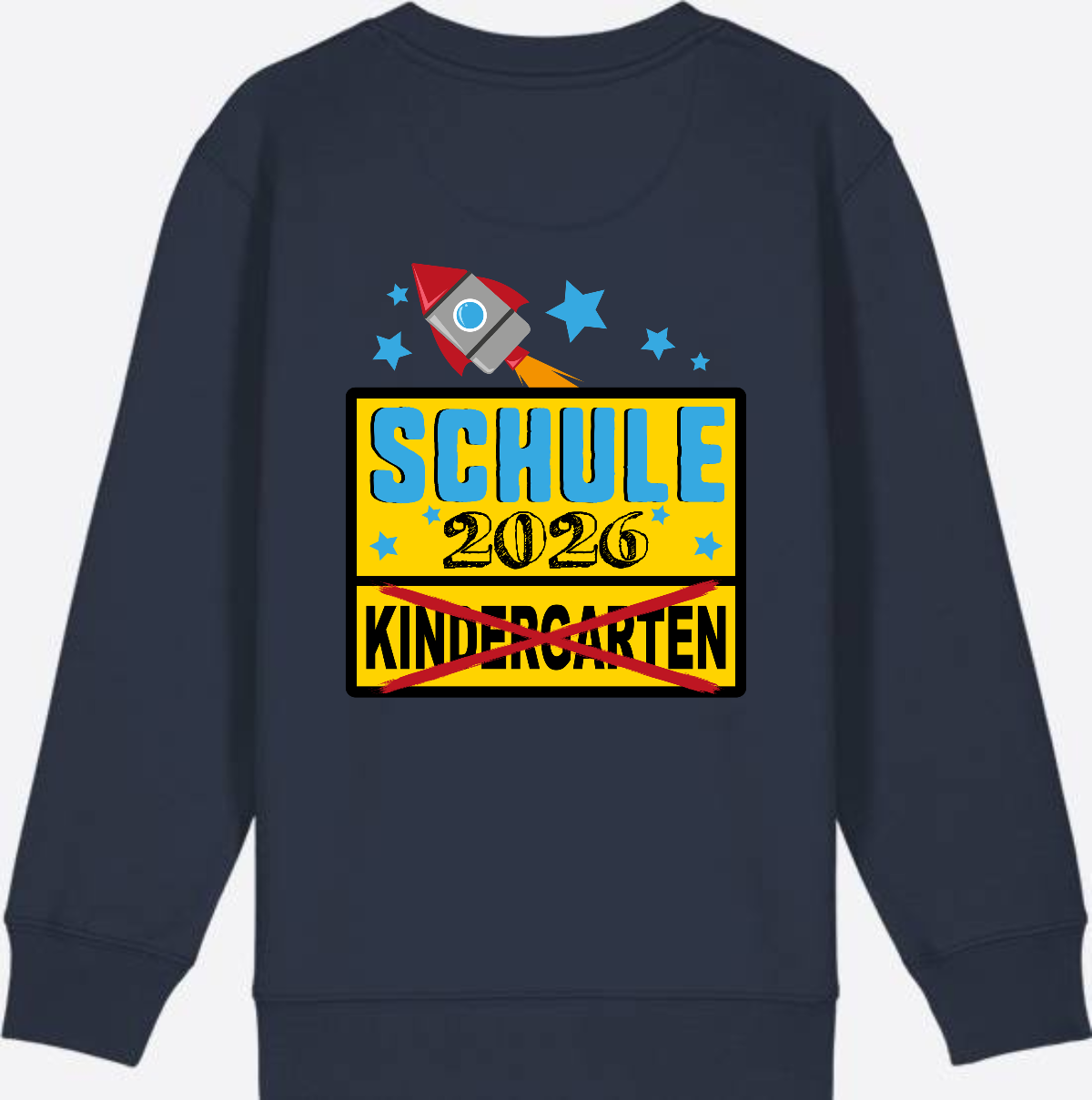 Kinder Sweatshirt Einschulung 2026 - Ortsschild Rakete mit Name - French Navy