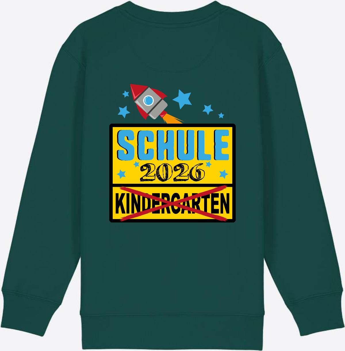 Kinder Sweatshirt Einschulung 2026 - Ortsschild Rakete mit Name - Glazed Green