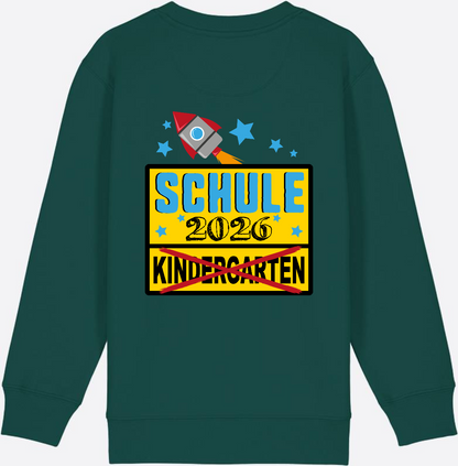 Kinder Sweatshirt Einschulung 2026 - Ortsschild Rakete mit Name - Glazed Green