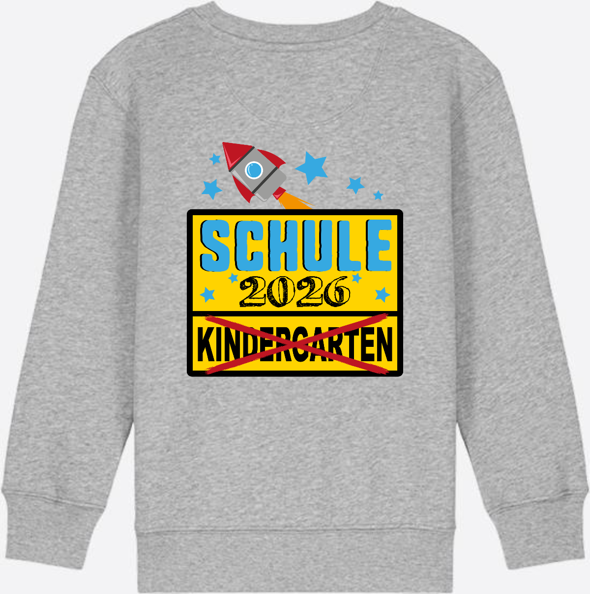 Kinder Sweatshirt Einschulung 2026 - Ortsschild Rakete mit Name - Heather Grey