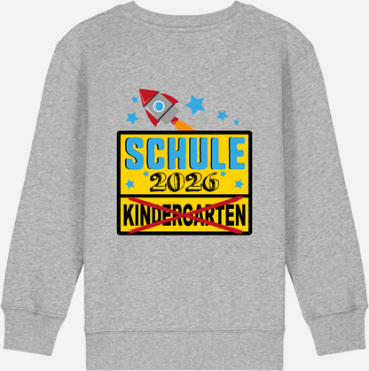 Kinder Sweatshirt Einschulung 2026 - Ortsschild Rakete mit Name - Heather Grey