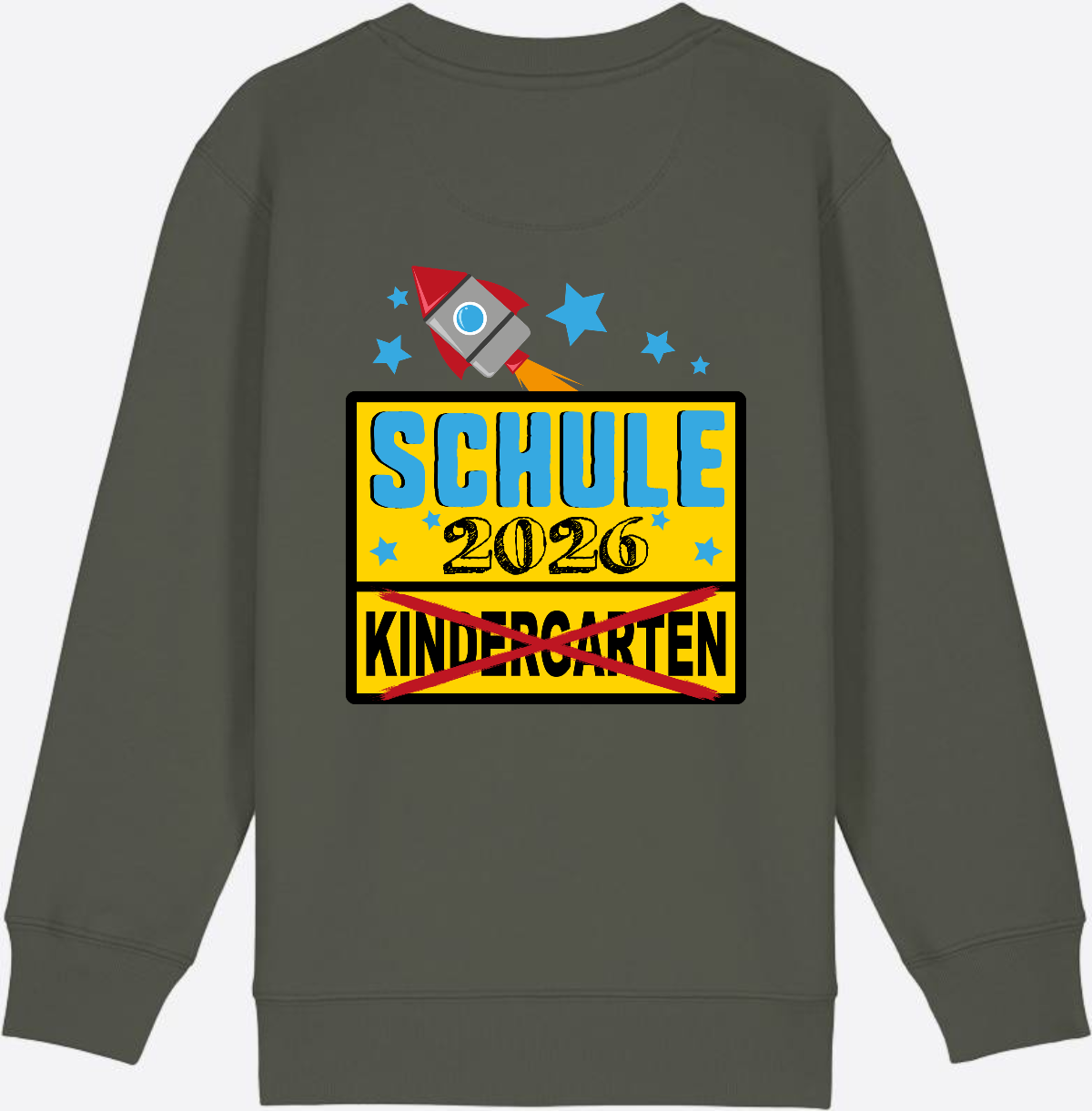 Kinder Sweatshirt Einschulung 2026 - Ortsschild Rakete mit Name - Khaki