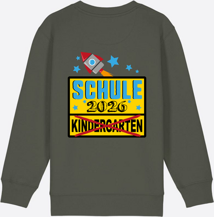 Kinder Sweatshirt Einschulung 2026 - Ortsschild Rakete mit Name - Khaki