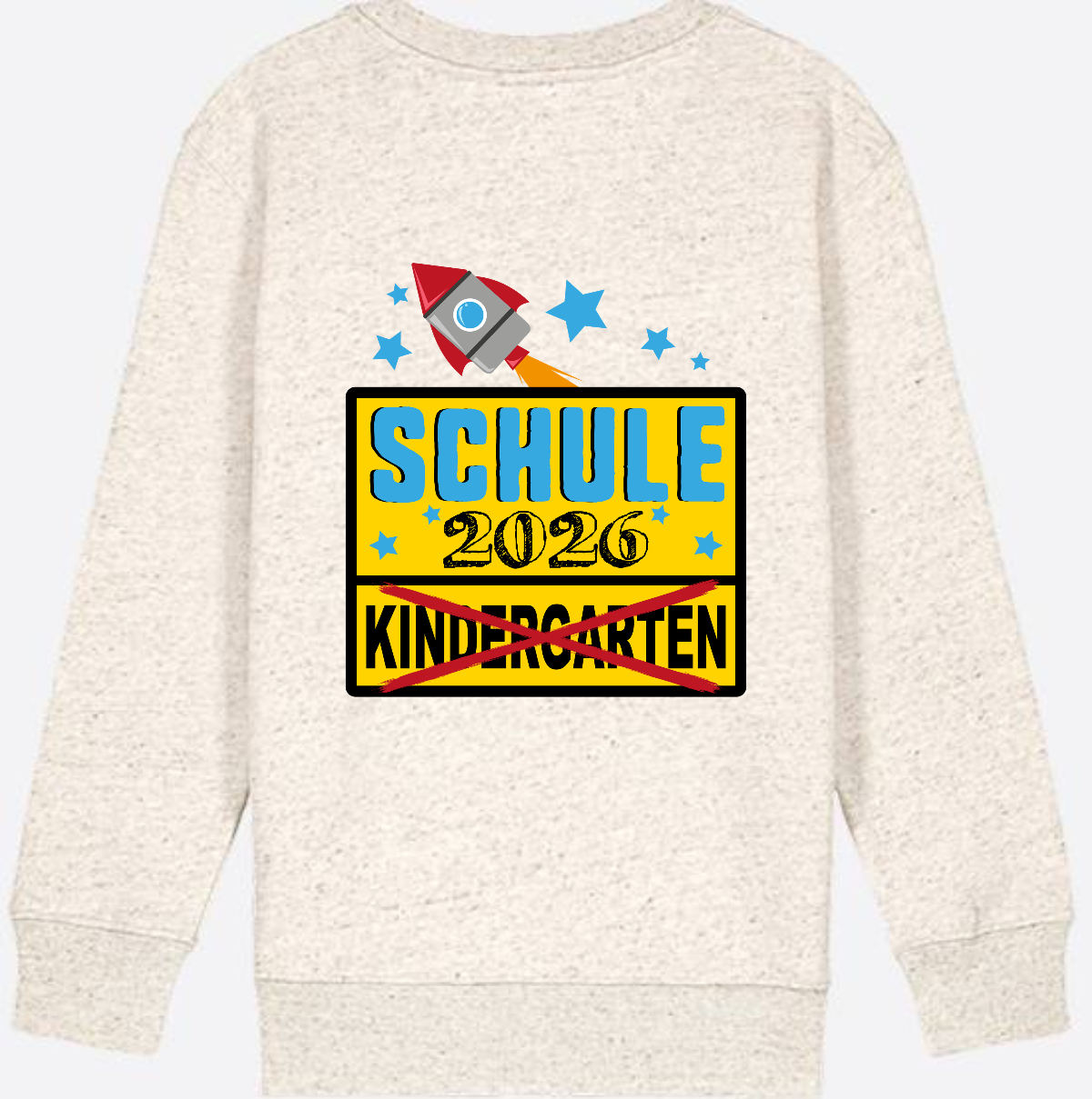 Kinder Sweatshirt Einschulung 2026 - Ortsschild Rakete mit Name - Natural Raw
