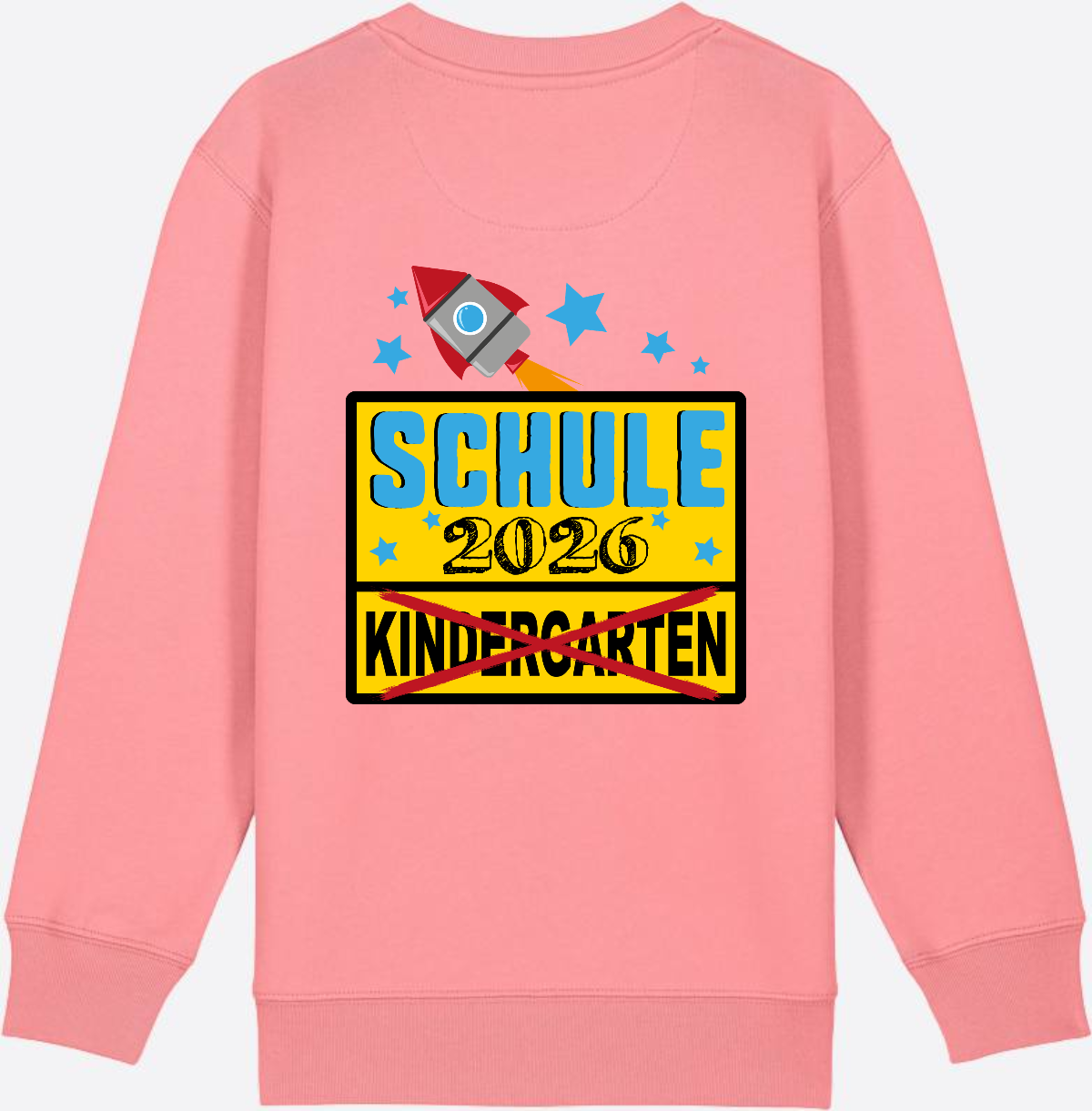 Kinder Sweatshirt Einschulung 2026 - Ortsschild Rakete mit Name - Pink Joy