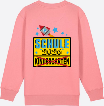 Kinder Sweatshirt Einschulung 2026 - Ortsschild Rakete mit Name - Pink Joy