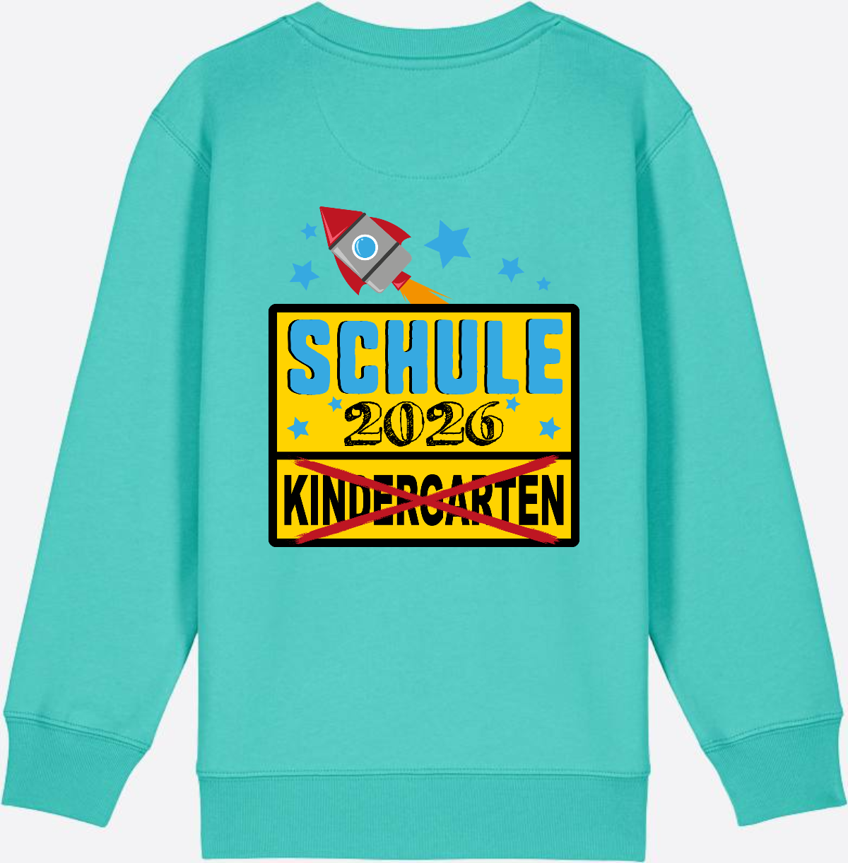 Kinder Sweatshirt Einschulung 2026 - Ortsschild Rakete mit Name - Pool Blue