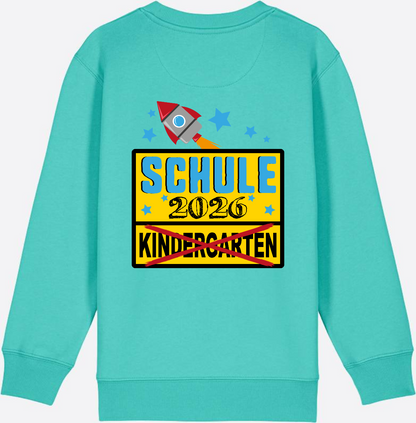 Kinder Sweatshirt Einschulung 2026 - Ortsschild Rakete mit Name - Pool Blue