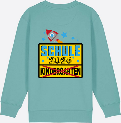 Kinder Sweatshirt Einschulung 2026 - Ortsschild Rakete mit Name - Teal Monstera