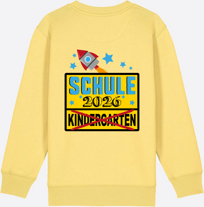 Kinder Sweatshirt Einschulung 2026 - Ortsschild Rakete mit Name - Viva Yellow