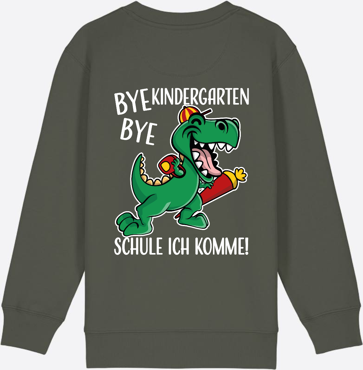 Kinder Sweatshirt Einschulung - Bye Bye Kindergarten Dino - Khaki