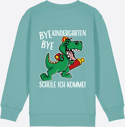 Kinder Sweatshirt Einschulung - Bye Bye Kindergarten Dino - Teal Monstera