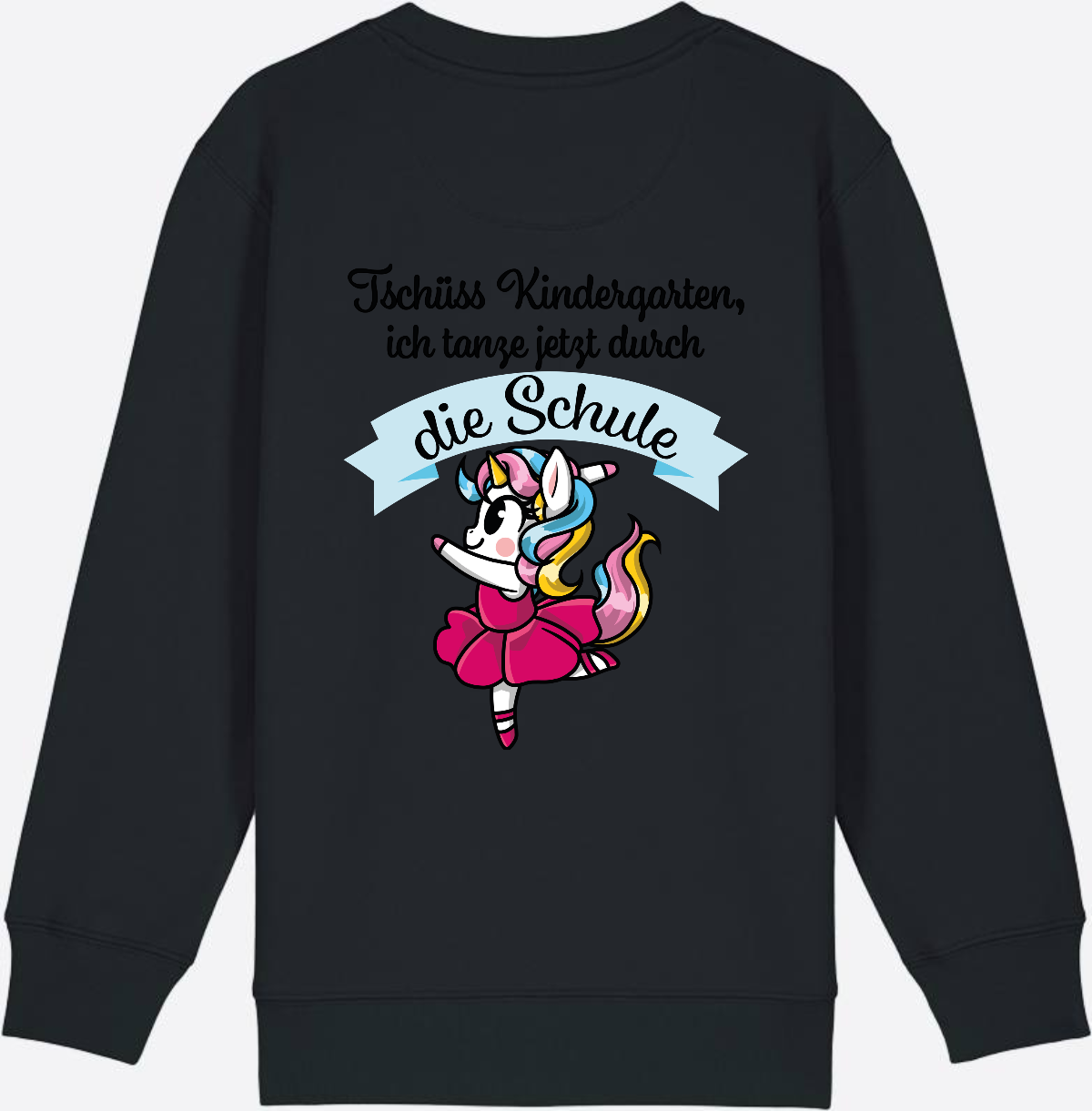 Kinder Sweatshirt Einschulung – Einhorn Ballett mit Name - Black