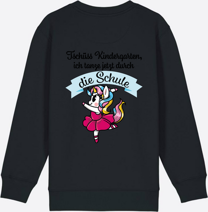 Kinder Sweatshirt Einschulung – Einhorn Ballett mit Name - Black
