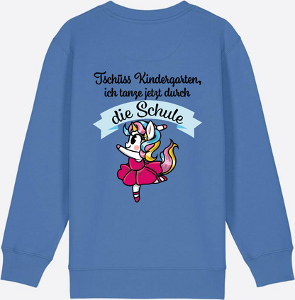 Kinder Sweatshirt Einschulung – Einhorn Ballett mit Name - Bright Blue