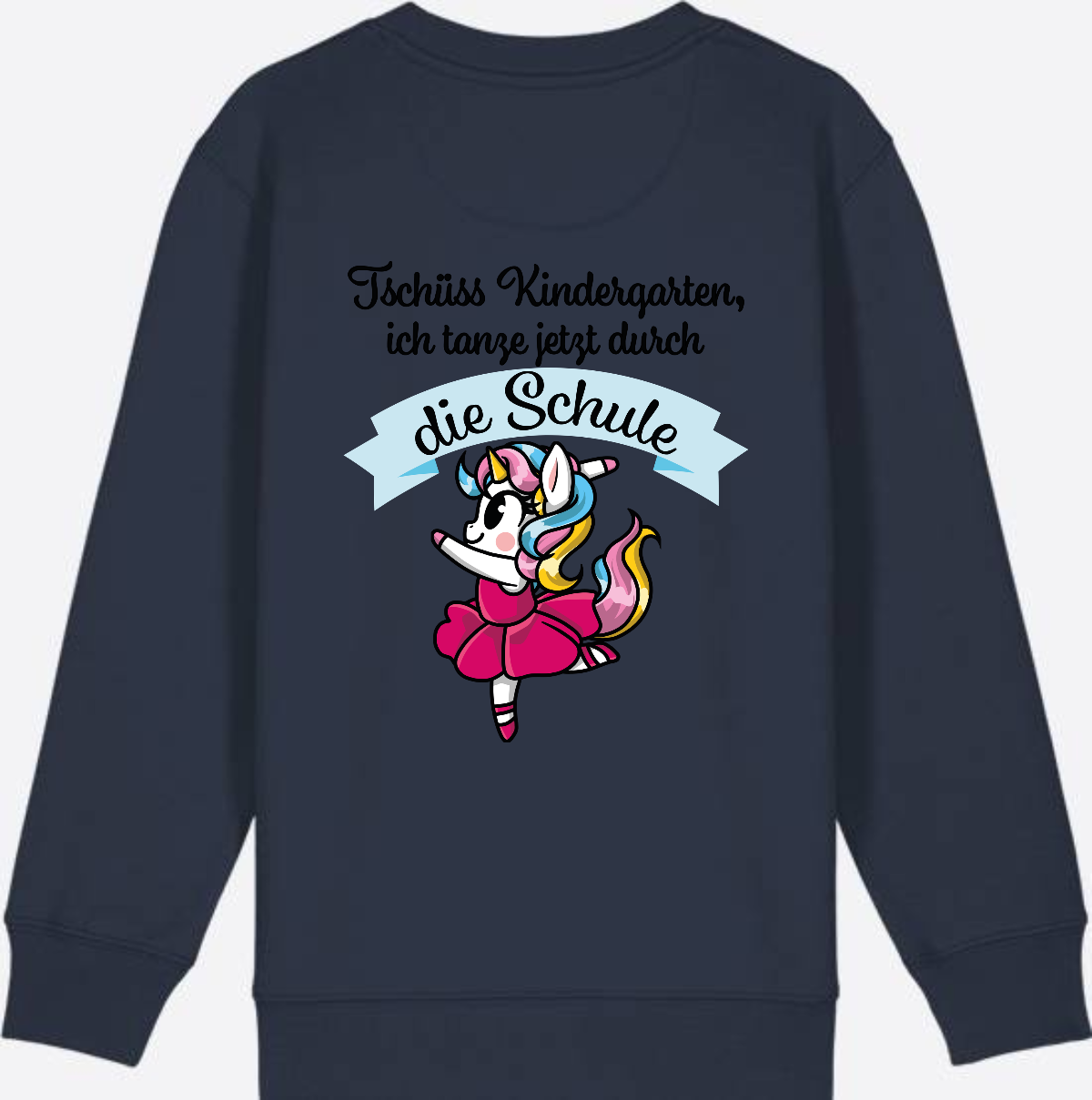 Kinder Sweatshirt Einschulung – Einhorn Ballett mit Name - French Navy