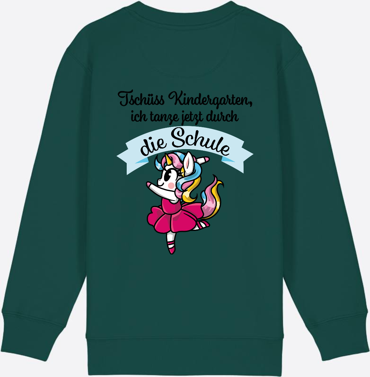 Kinder Sweatshirt Einschulung – Einhorn Ballett mit Name - Glazed Green
