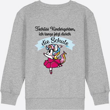 Kinder Sweatshirt Einschulung – Einhorn Ballett mit Name - Heather Grey