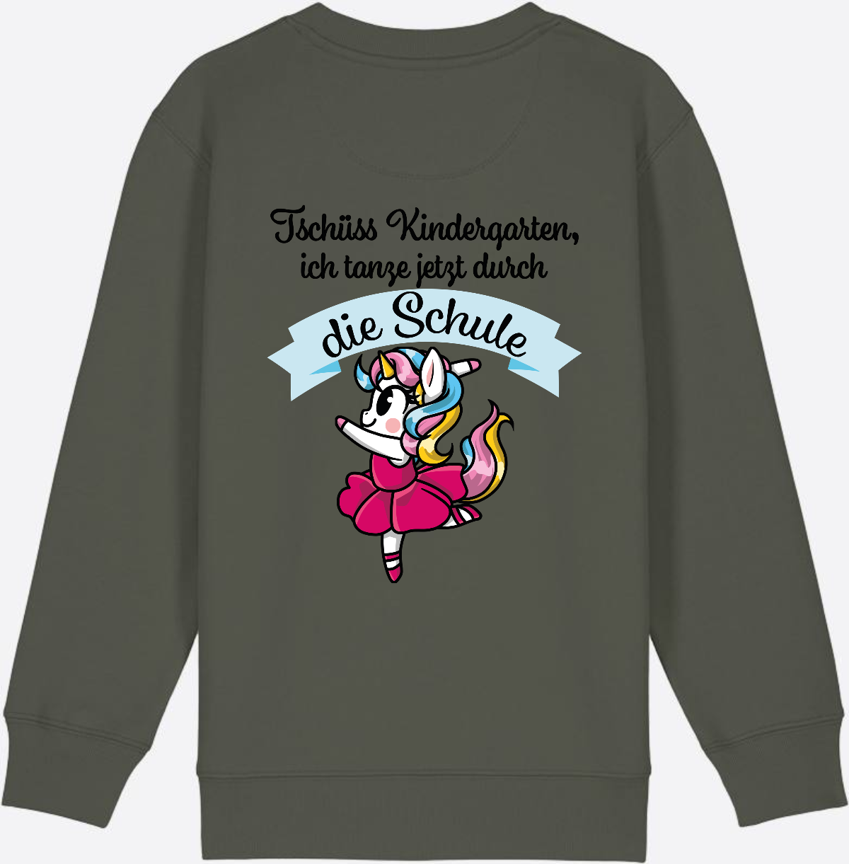 Kinder Sweatshirt Einschulung – Einhorn Ballett mit Name - Khaki