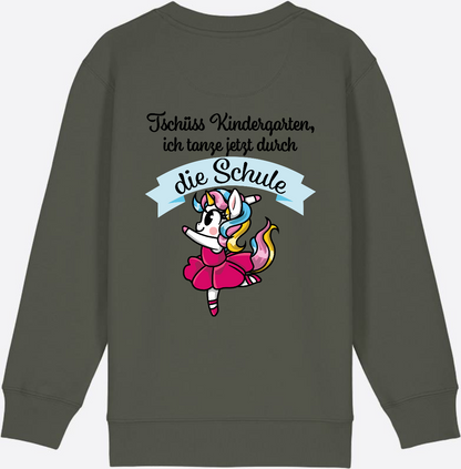 Kinder Sweatshirt Einschulung – Einhorn Ballett mit Name - Khaki
