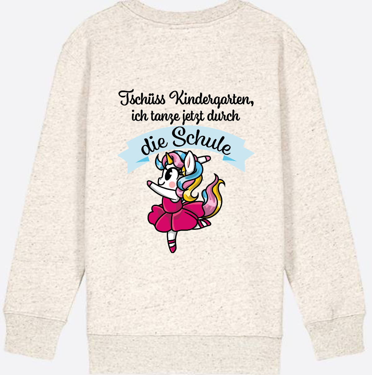 Kinder Sweatshirt Einschulung – Einhorn Ballett mit Name - Natural Raw