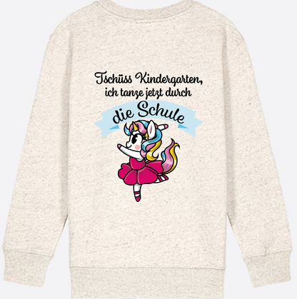 Kinder Sweatshirt Einschulung – Einhorn Ballett mit Name - Natural Raw