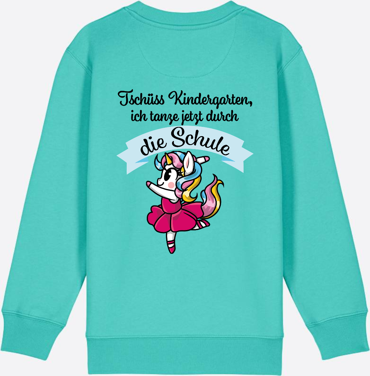 Kinder Sweatshirt Einschulung – Einhorn Ballett mit Name - Pool Blue