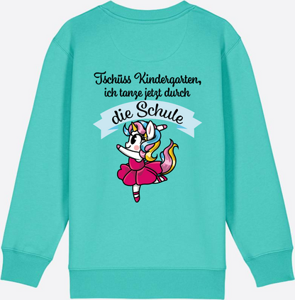 Kinder Sweatshirt Einschulung – Einhorn Ballett mit Name - Pool Blue