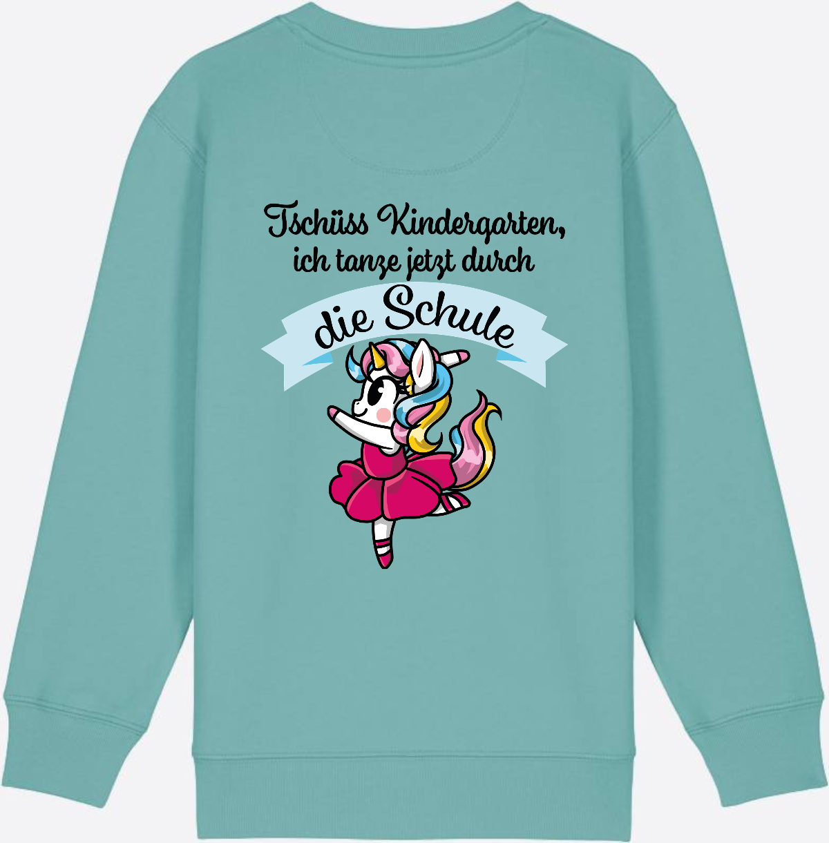 Kinder Sweatshirt Einschulung – Einhorn Ballett mit Name - Teal Monstera
